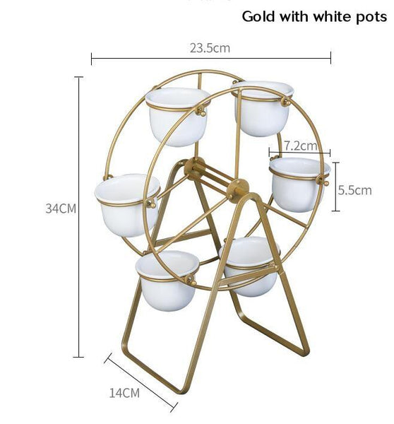 Ferris Wheel Flower Pot Stand With 6 Succulent Plant Pots Baskets Pots Window Boxes