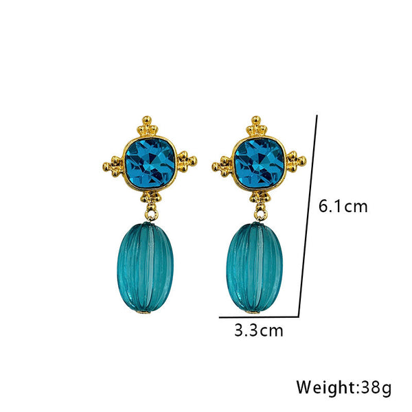 Veile Studios Middle Aged Style Blue Crystal Pendant Women's Artistic Retro Earrings