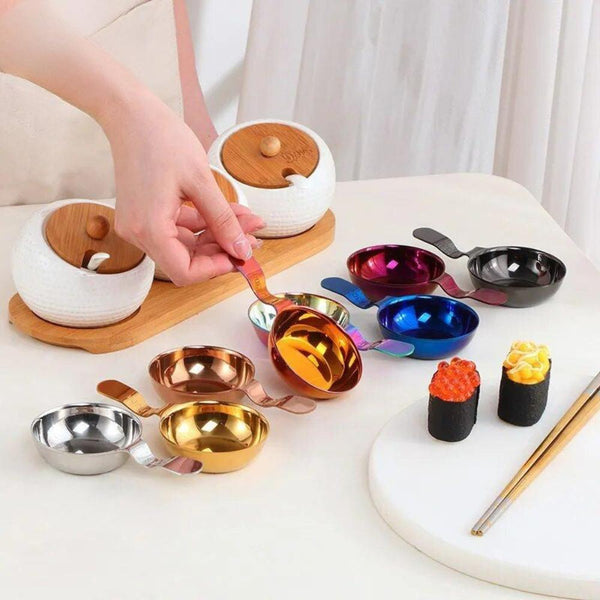 Gold Stainless Steel Sauce Dish Mini Tray Dipping Bowl Set Of Two For Dining Bowls