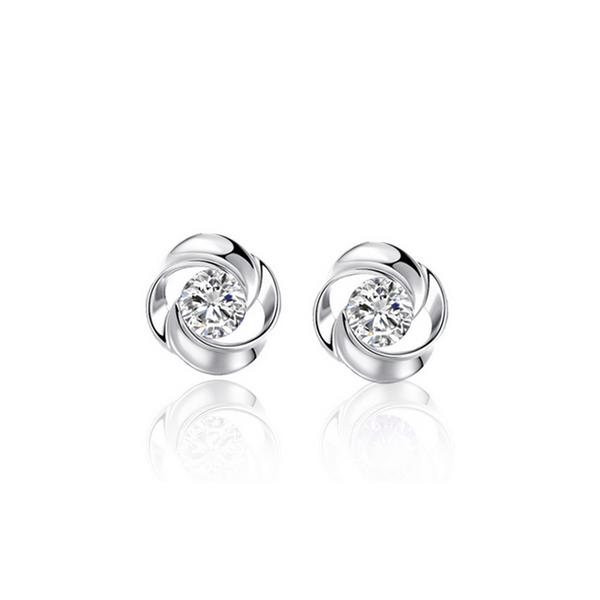 Veile Studios 925 Sterling Silver Rose Flower Shaped With White Cubic Zircon Earrings