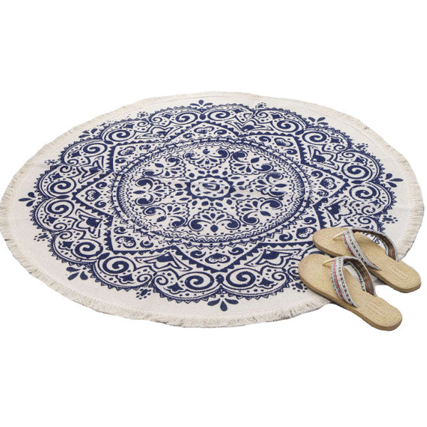92 X 92Cm Retro Bohemian Carpet Hand Woven Cotton Linen Rug Bedside Geometric Floor Mat Living Room Bedroom Decor Ver Rugs