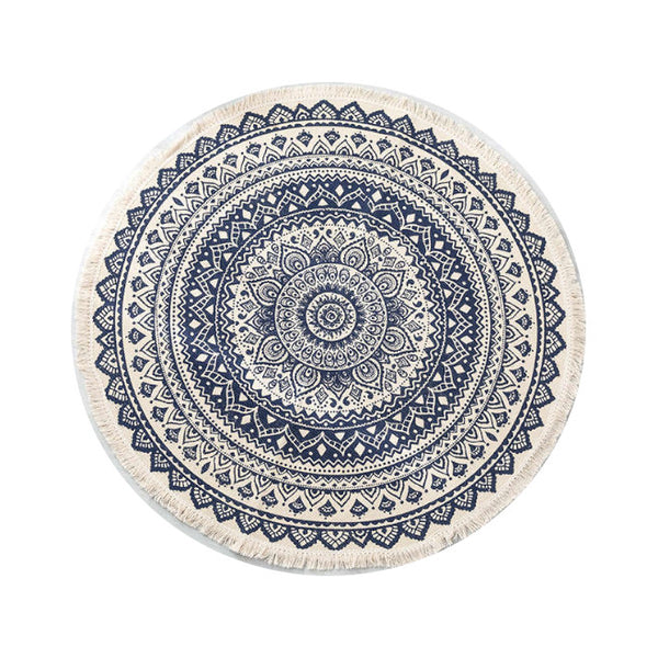 92 X 92Cm Retro Bohemian Carpet Hand Woven Cotton Linen Rug Bedside Geometric Floor Mat Living Room Bedroom Decor Rugs