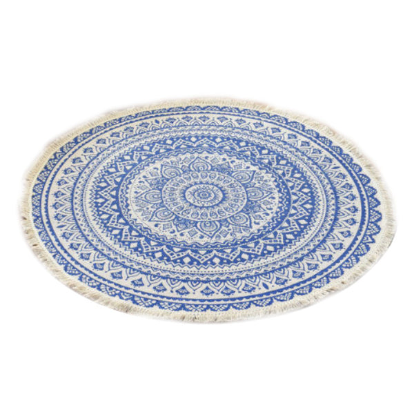 90Cm Bohemian Retro Style Round Cotton Carpet Hand Woven Geometric Mat Blue Rugs
