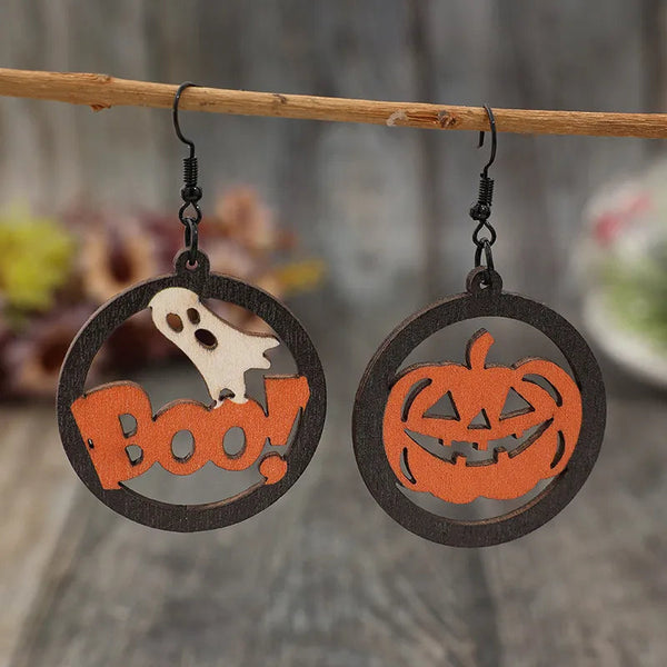 Veile Studios Hollow Pumpkin & Letter Wooden Earrings