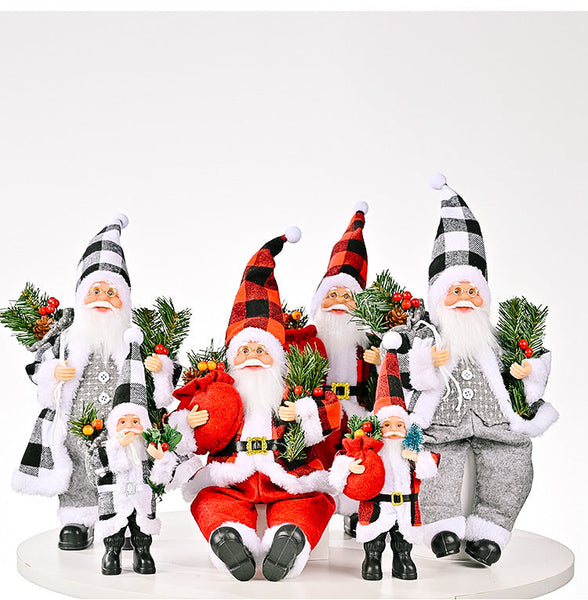 Christmas Decoration Resin Santa Claus Figurine Plaid Cloth Ornament Seasonal Decorations