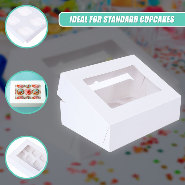 50Pcs Cupcake Boxes 12 Hole Laminated Clear Window Face Favour Baking Cups & Cases