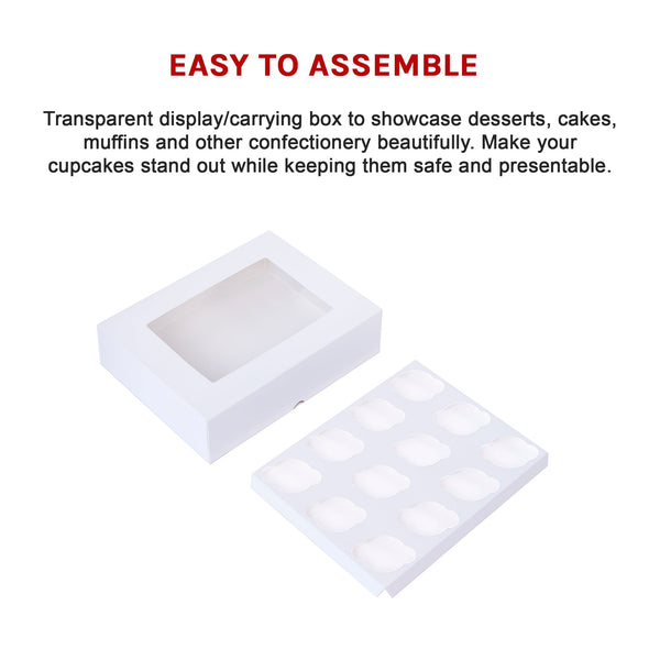 50Pcs Cupcake Boxes 12 Hole Laminated Clear Window Face Favour Baking Cups & Cases