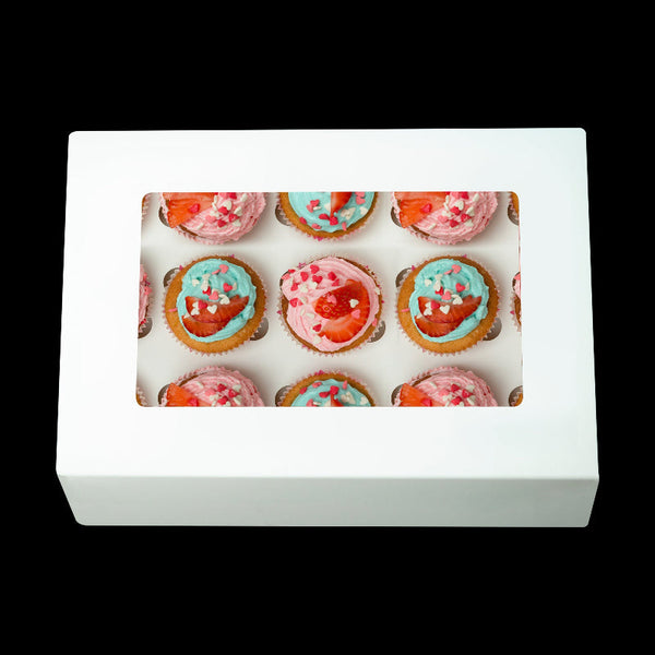 50Pcs Cupcake Boxes 12 Hole Laminated Clear Window Face Favour Baking Cups & Cases