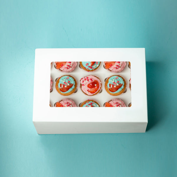 50Pcs Cupcake Boxes 12 Hole Laminated Clear Window Face Favour Baking Cups & Cases