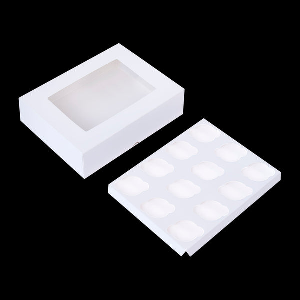 50Pcs Cupcake Boxes 12 Hole Laminated Clear Window Face Favour Baking Cups & Cases