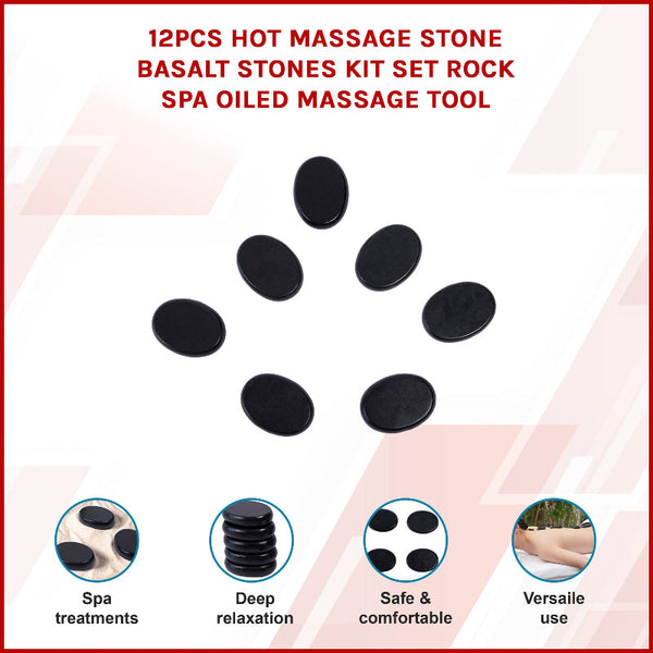 12Pcs Hot Massage Stone Basalt Stones Kit Set Rock Spa Oiled Tool Massage Stones
