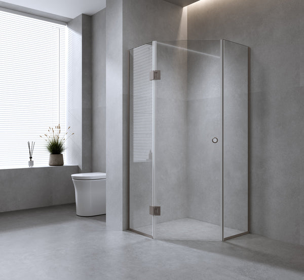 90Cm Frameless Diamond Shower Screen With Chrome Channels And Brass Hinges Shower Enclosures