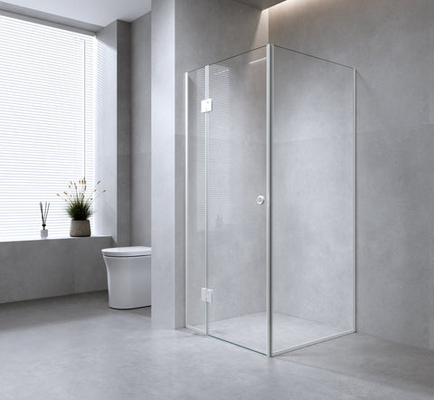 90X80cm Corner Frameless Shower Screen With White Channel And Ss Hinges Shower Enclosures