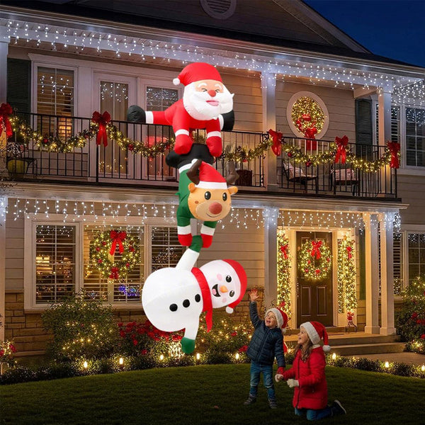 8Ft Inflatable Christmas Decoration Santa Climbing Roof With Reindeer & Snowman/Elf Indoor Seasonal Decorations