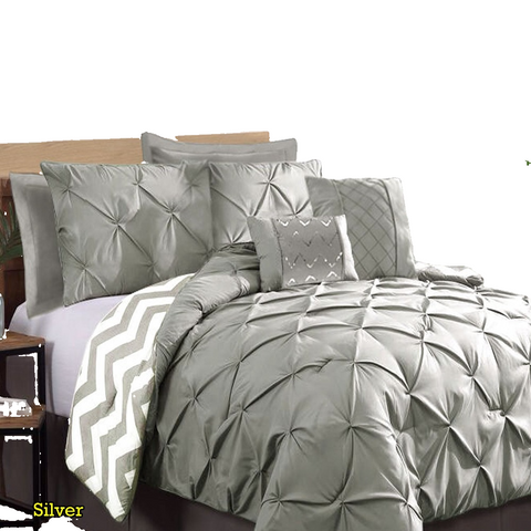 Ramesses 7 Piece Pinch Pleat Comforter Set Silver Queen Comforter Sets Queen