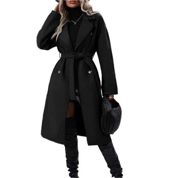 Lapel Double Breasted Trench Coat With Belt Long Jacket Outwear Women Clothing Coats Jackets & Vests