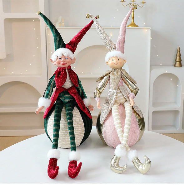 Christmas Red And Green Ball Elf Doll Ornament Tree Decoration Hotel Window Display Seasonal Decorations