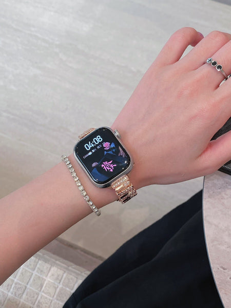 Irregular Rhinestone Embellished Leather Strap For Apple Watch 4/5/6/7/8/9/S10 Band Watch Bands