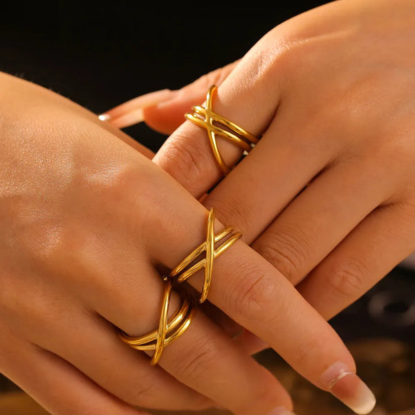 18K Gold Plated Crisscross Ring Rings