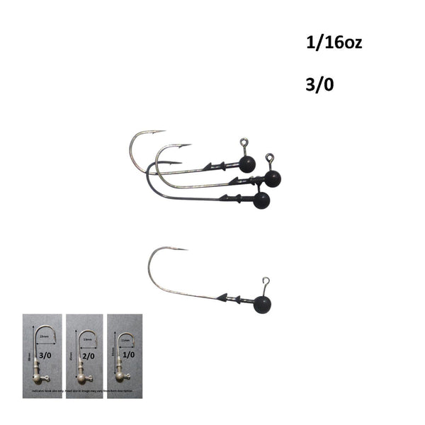 Vike 1/16 Oz Round Tungsten Jig Head Size 3/0 Hook 4 Pack Baits & Lures