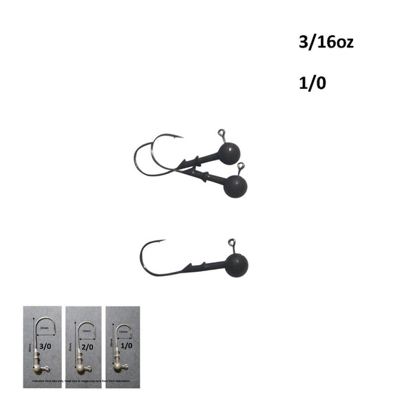 Vike 3/16 Oz Round Tungsten Jig Head Size 1/0 Hook Pack Baits & Lures