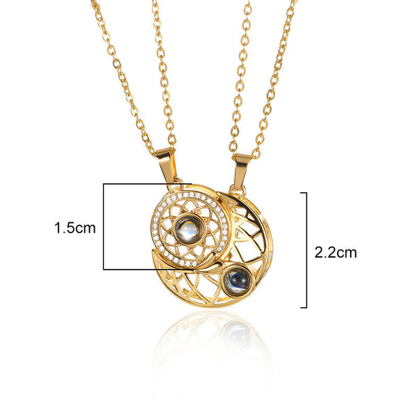 Veile Studios Sun Moon Star Projection Necklace I Love You 100 Languages Necklaces & Pendants