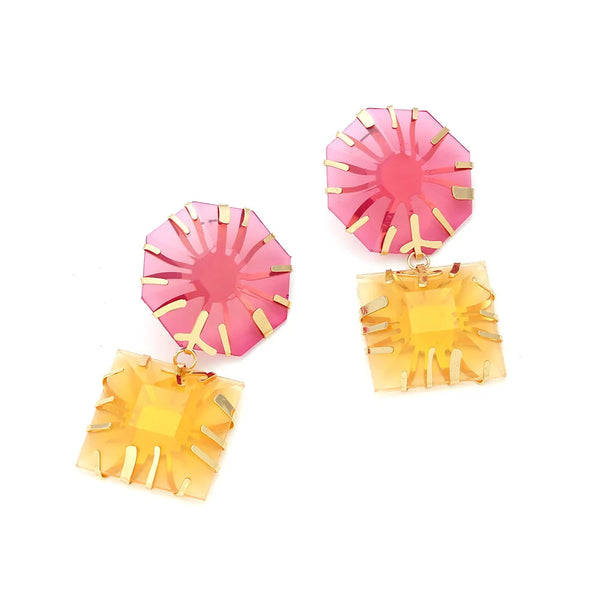 Veile Studios Metal Inlaid Polygonal Coloured Sun Resin For Women Fashion Accessories Earrings