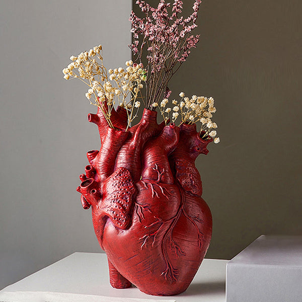 Heart Shaped Flower Vase Resin Ornament Desktop Living Room Plant Pot Table Decoration Craft Vases