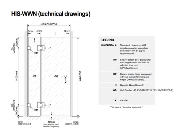 110X80cm Corner Frameless Shower Screen With Chrome Brackets And Brass Hinges Shower Enclosures