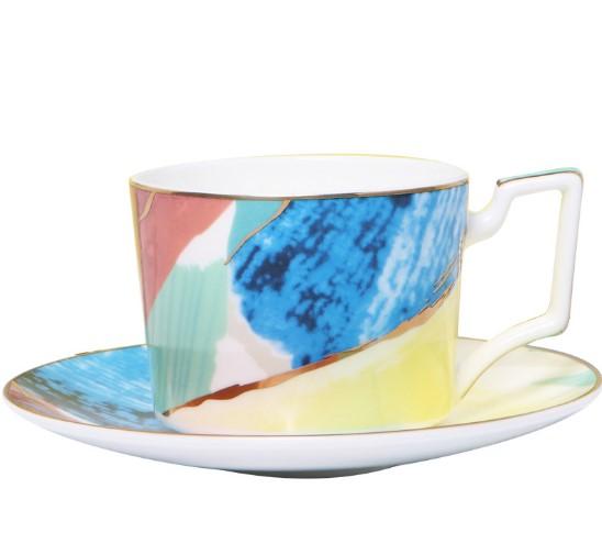 Watercolour Colourful Ceramic Handmade Dinner Plates Cup Saucer Dinner Sets