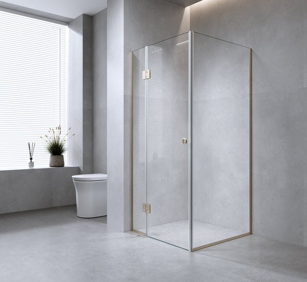110X100cm Corner Frameless Shower Screen With Gunmetal Channel And Brass Hinges Shower Enclosures