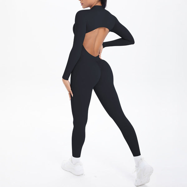 Style Half Zip Yoga Jumpsuit Bare Skin Feel Slim Fit High Elastic Fitness Long Sleeve Pants Wear Jumpsuits Rompers & Playsuits