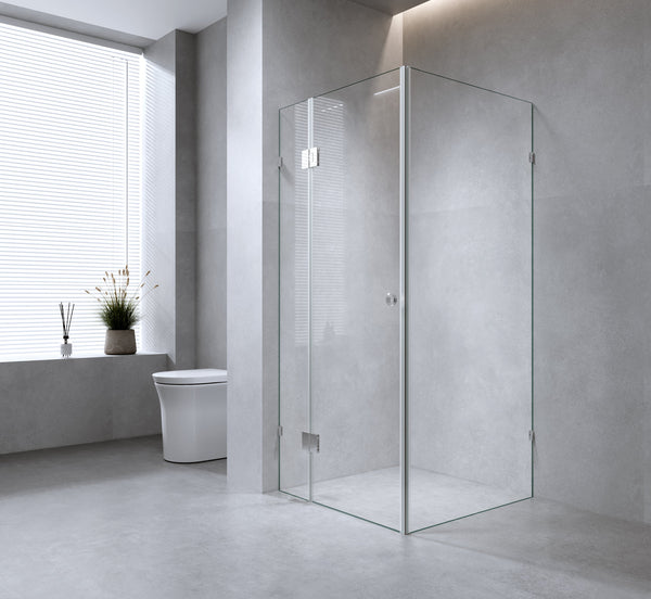 120X110cm Corner Frameless Shower Screen With Gunmetal Brackets And Brass Hinges Shower Enclosures