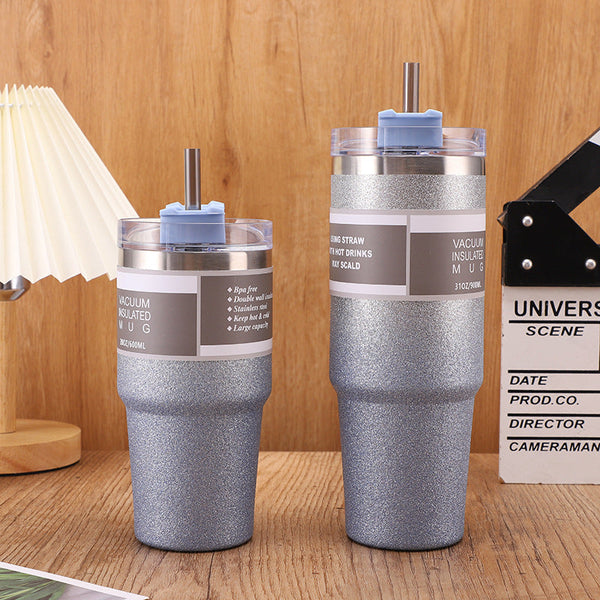 Thermal Stainless Steel Insulation Cup With Straw Gradient Colour Mug