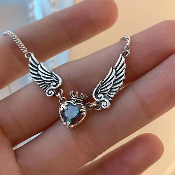 Veile Studios Gothic Heart Crown Angel Wings Pendant Necklaces For Women Fashion Jewelry Necklaces & Pendants