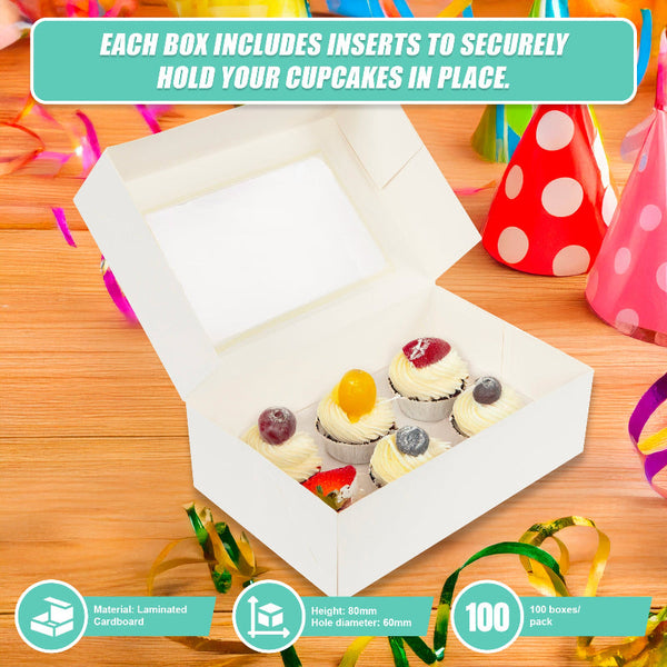 Cupcake Box 6 Holes Window Cake Party Favour 100 Boxes Favours & Party Bag Fillers