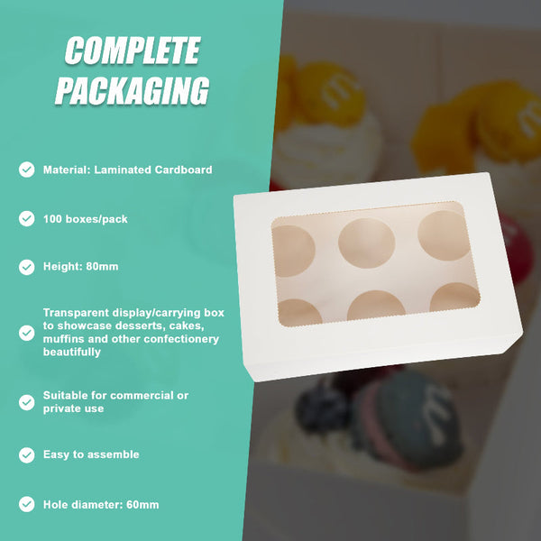 Cupcake Box 6 Holes Window Cake Party Favour 100 Boxes Favours & Party Bag Fillers