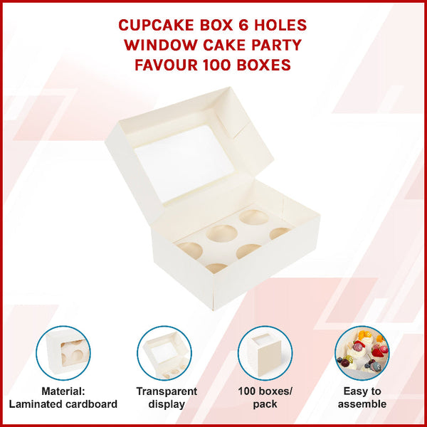Cupcake Box 6 Holes Window Cake Party Favour 100 Boxes Favours & Party Bag Fillers