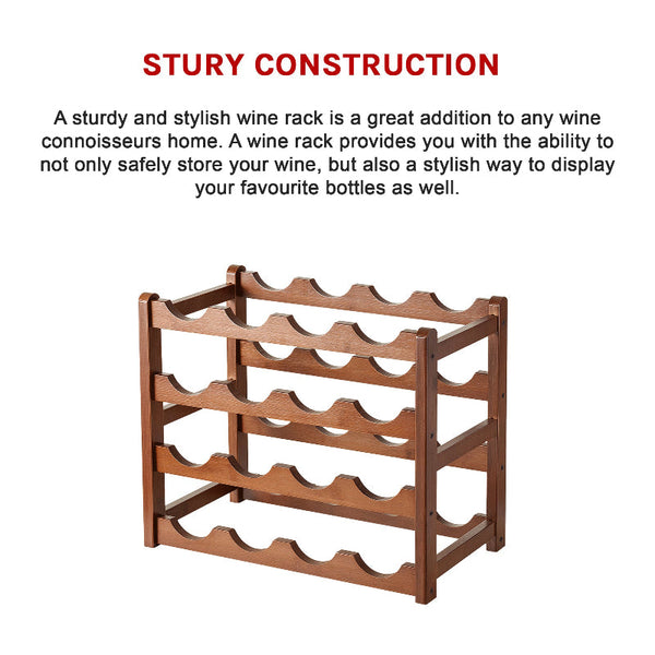 Bamboo Wine Rack Free Standing 15 Bottles With 6 Glasses Holder Storage In Brown Racks