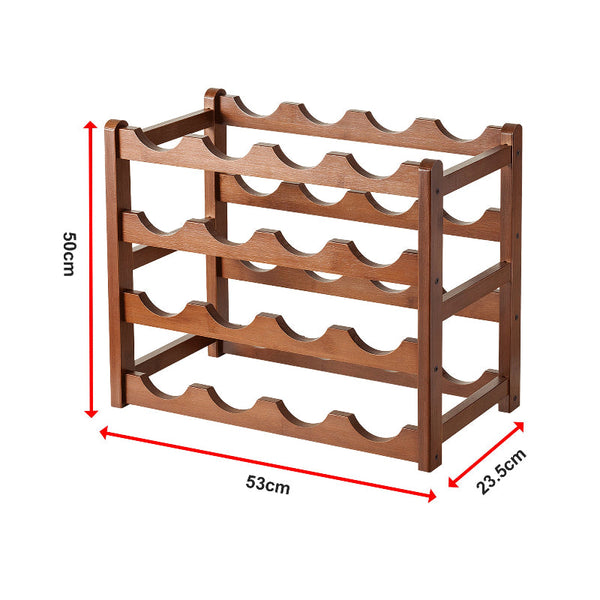 Bamboo Wine Rack Free Standing 15 Bottles With 6 Glasses Holder Storage In Brown Racks