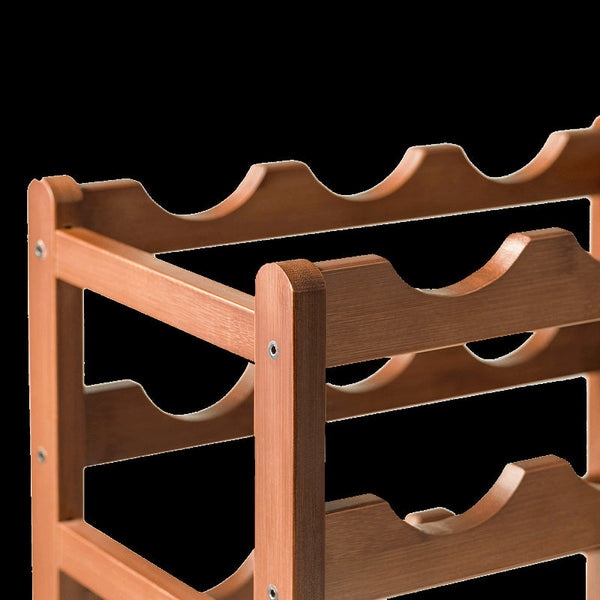 Bamboo Wine Rack Free Standing 15 Bottles With 6 Glasses Holder Storage In Brown Racks