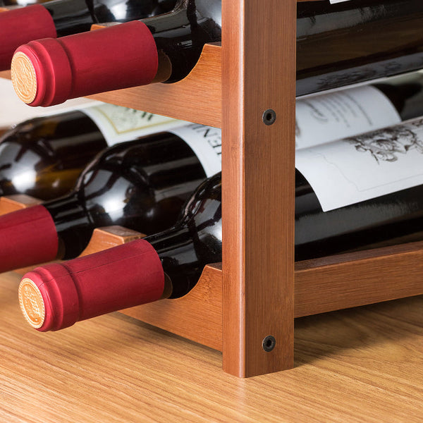 Bamboo Wine Rack Free Standing 15 Bottles With 6 Glasses Holder Storage In Brown Racks