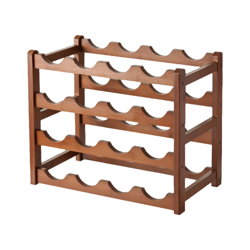 Bamboo Wine Rack Free Standing 15 Bottles With 6 Glasses Holder Storage In Brown Racks