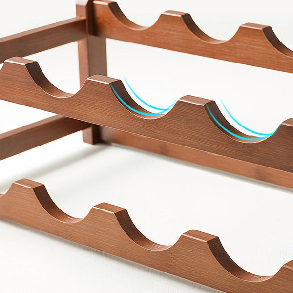 Bamboo Wine Rack Free Standing 15 Bottles With 6 Glasses Holder Storage In Brown Racks
