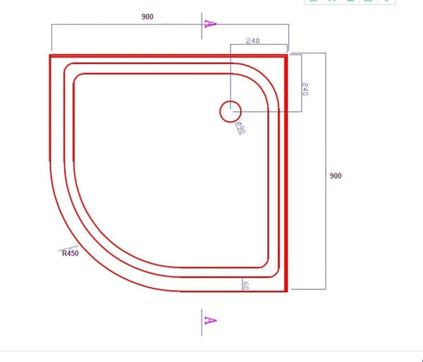 90X90cm Rounded Curved Shower Base In Black Shower Trays & Bases