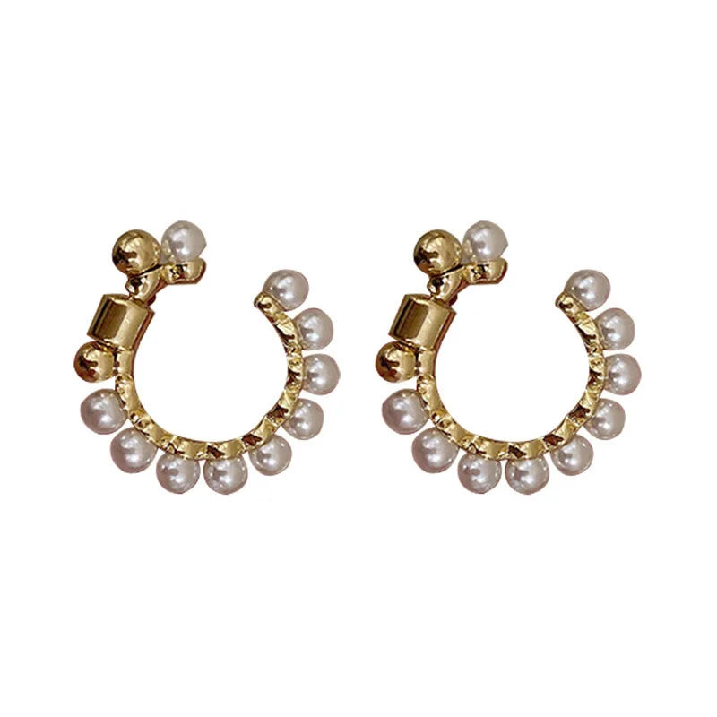 Veile Studios C Shape Metal Pearl For Women And Girls Travel Wedding Accessories Earrings