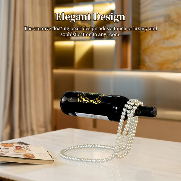 Metal Wine Rack With Pearl Necklace Design Creative Magic Floating Bottle Holder Racks