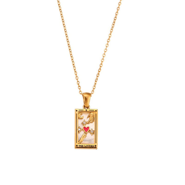 Veile Studios Classic Gold Tarot Cards Pendant Necklace Jewelry Sun Lover Star Moon Magician Necklaces & Pendants