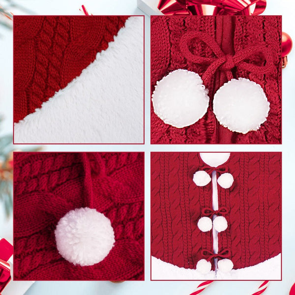 White Pompon Knitted Christmas Tree Skirt Bottom Apron Shawl 24 Inch 36 Seasonal Decorations