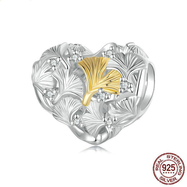 Veile Studios Silver Charm Ginkgo Leaf Splicing Love Diy Bracelet Beads Loose S925 Bracelets